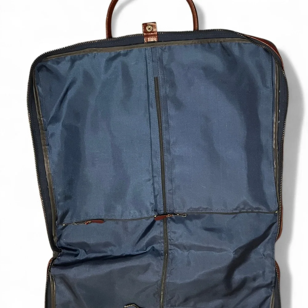 VTG Yves Saint Laurent Garment Suit Bag YSL Navy Blue Leather Travel USA GUC 90s